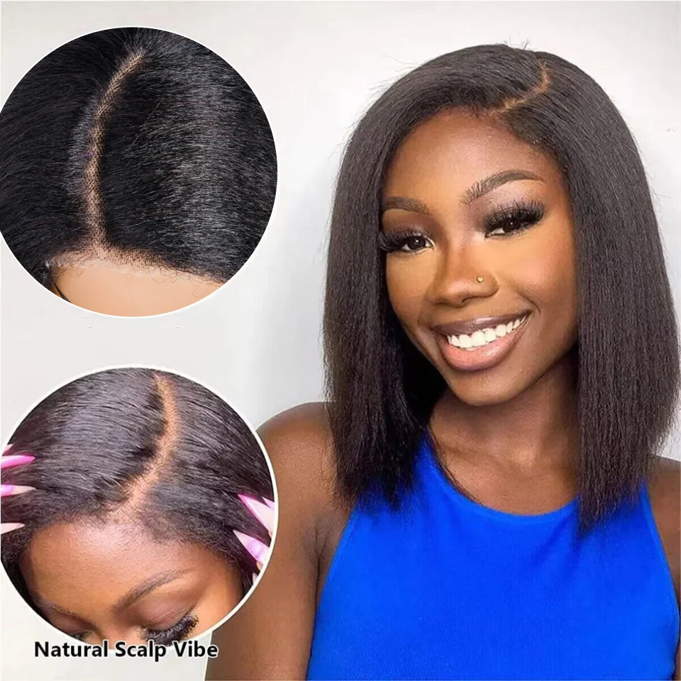 

180% Density Kinky Straight Lace Front Wigs Human Hair Yaki Straight Wigs Human Hair For Black Women Pre-Cut Brazilian Hair Wigs