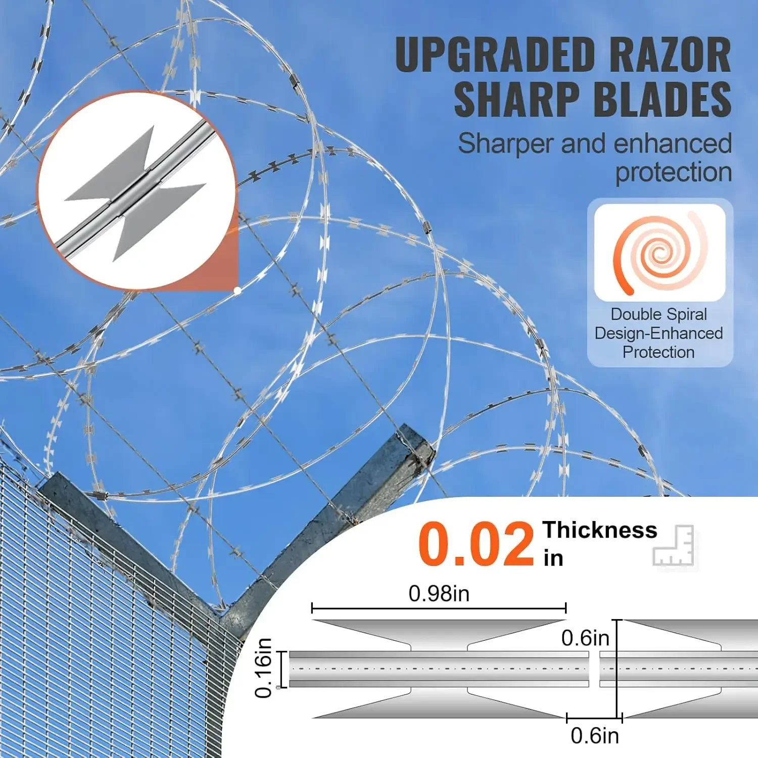 Razor Wires, 147 ft Razor Barbed Wire, Double Spiral Ribbon Barbed Wire Galvanized Wire Fence