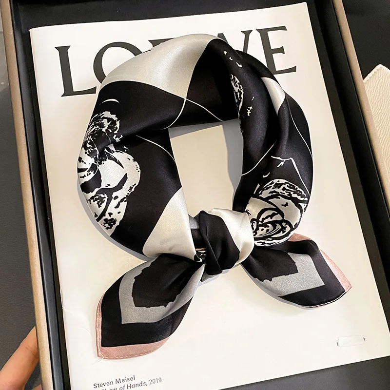 

2023 New 100% Real Silk Square Scarf for Women Floral Hairband Bandana Bag Ribbon Nature Silk Office Neckerchief Foulard Female