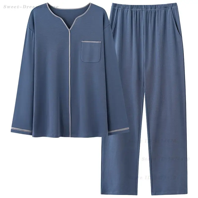 

Хлопковый комплект пижам с длинными рукавами из 2 предметов, мужской, большие размеры 4XL, для сна и отдыха, весна-осень, новая коллекция, повседневная домашняя одежда