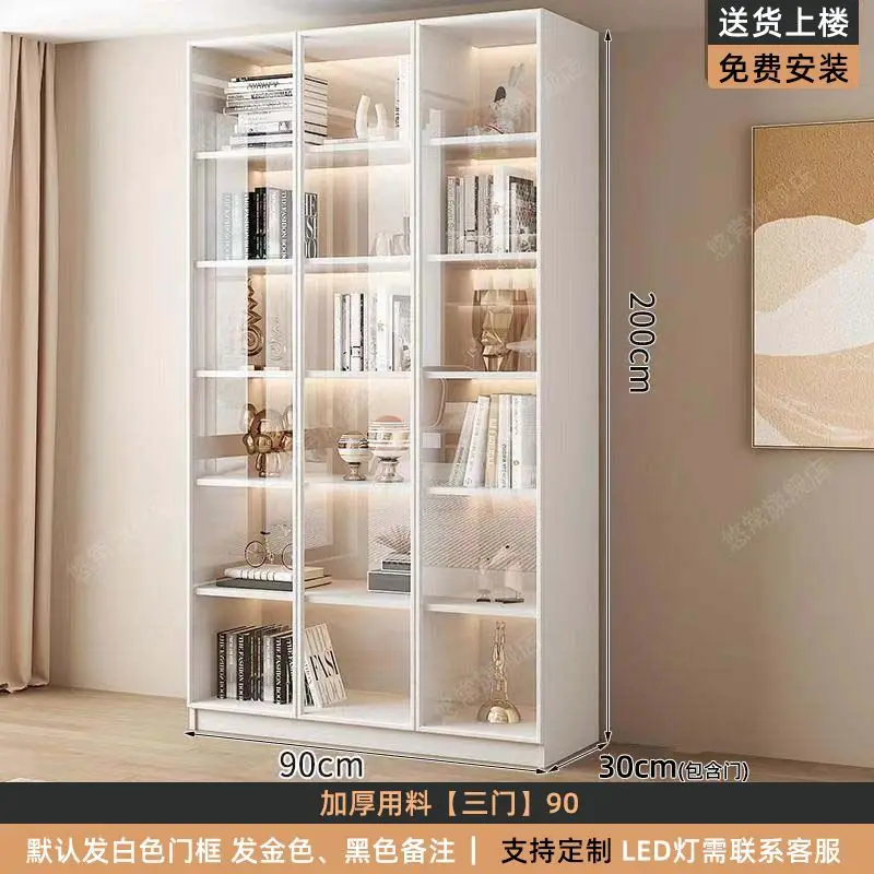 Modern Bookcase with Glass Door Living Room Cabinet Wooden Bookshelf Display Wall Storage Cabinet Dust Proof Sideboard Furniture