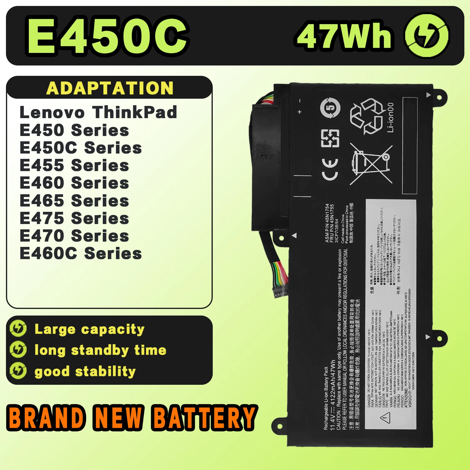 SAT E450C New Laptop Batteries Replacement For LENOVO ThinkPad E455 E450 E460 E460C E465 45N1754 45N1752/56/55/57 11.4V47Wh