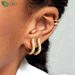 925 Sterling Silver Needle Sparkling Zircon Earrings New Fashion Gold Hoop Earrings for Women Luxury Jewelry Aretes De Mujer