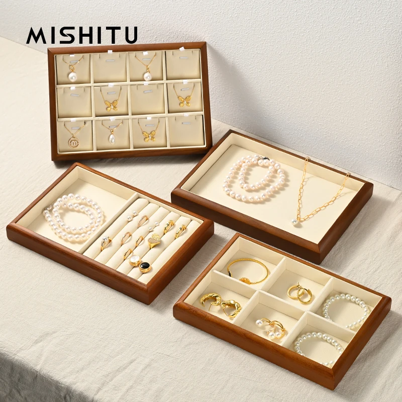 MISHITU Solid Wood Jewelry Tray High-end Exquisite Ring Earring Necklace Bracelet Jewelry Display Counter Jewelry Storage Tray