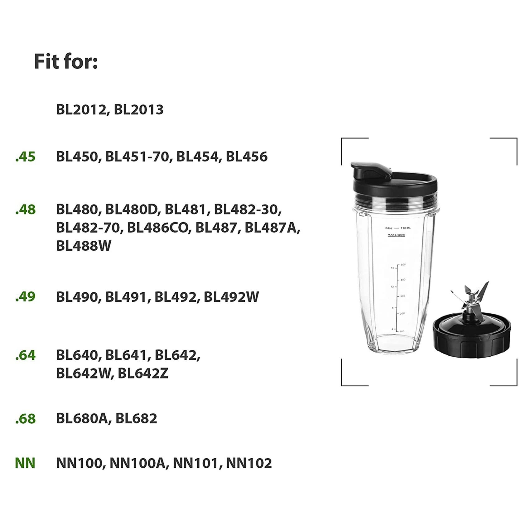 Replacement 7-Fins Blade&24 Oz Cup with Sip and Seal Compatible for Nutri Ninja Auto IQ Blenders:BL682-30 BL642-30 Ect