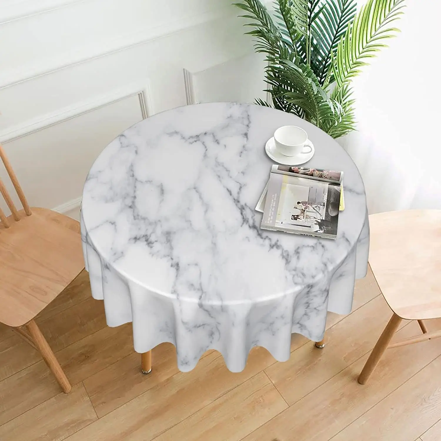 White Marble Round Tablecloth 60 Inch Ruitic Black and Grey Table Cloth Waterproof Fabric Farmhouse Abstract Tablecloths Decor