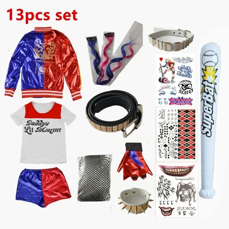 Набор для косплея кукум из Танака, Perempuan Quinzel Jaket Gaun Pesta Хэллоуин, Fantasia arlekitty Baju Kelelawar Bisbol