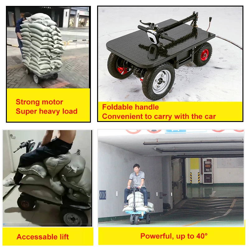 Heavy Duty Electric Platform Truck Cart Large Capacity Foldable Rideable Trolley Trucks Transport 4 Wheel Electric Trolley Cart