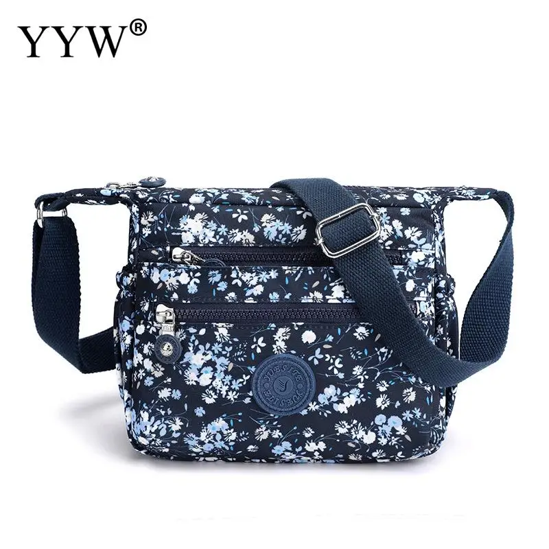 Nylon Crossbody Bag Womens Casual Floral Multi Pockets Zipped Messenger Bag With Adjustable Shoulder Strap Handbags Bags