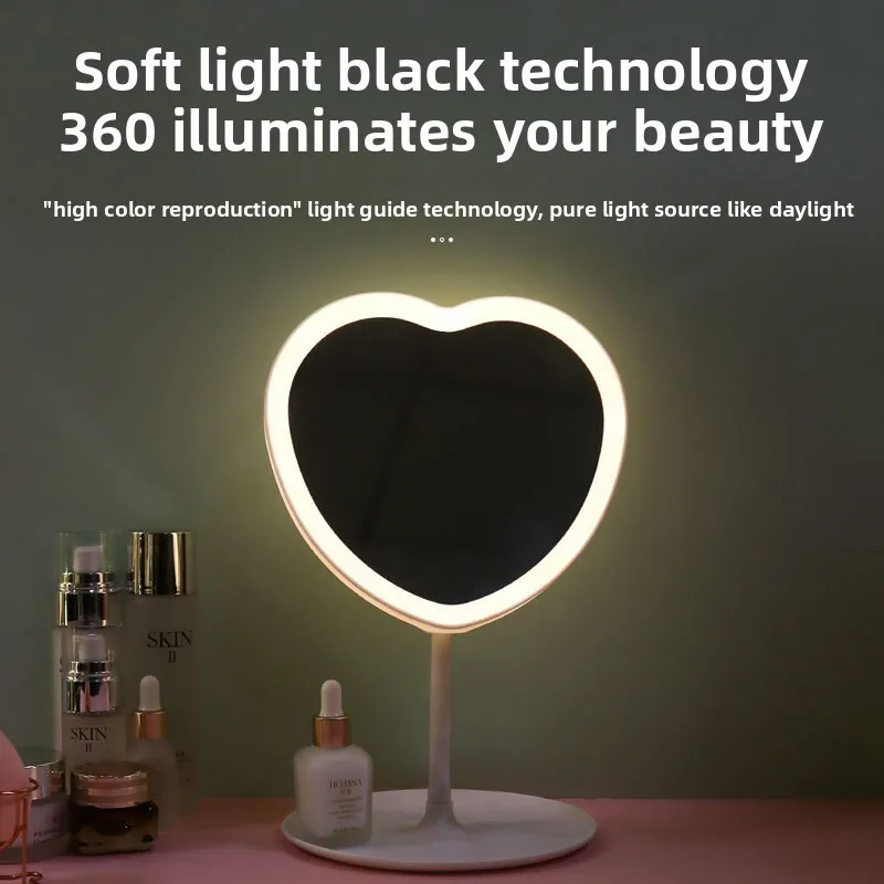 Espejo de maquillaje LED ajustable con luz, espejo de tocador portátil para escritorio, dormitorio, TikTok, espejo de belleza cosmético Viral, espejos de maquillaje