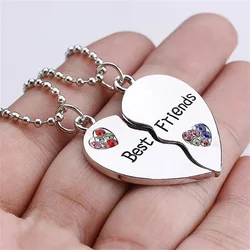 2 sztuk/zestaw najlepszych przyjaciół wisiorek naszyjnik Ful Rhinestone Love Heart Bff naszyjniki wisiorki naszyjnik dla par przyjaźni