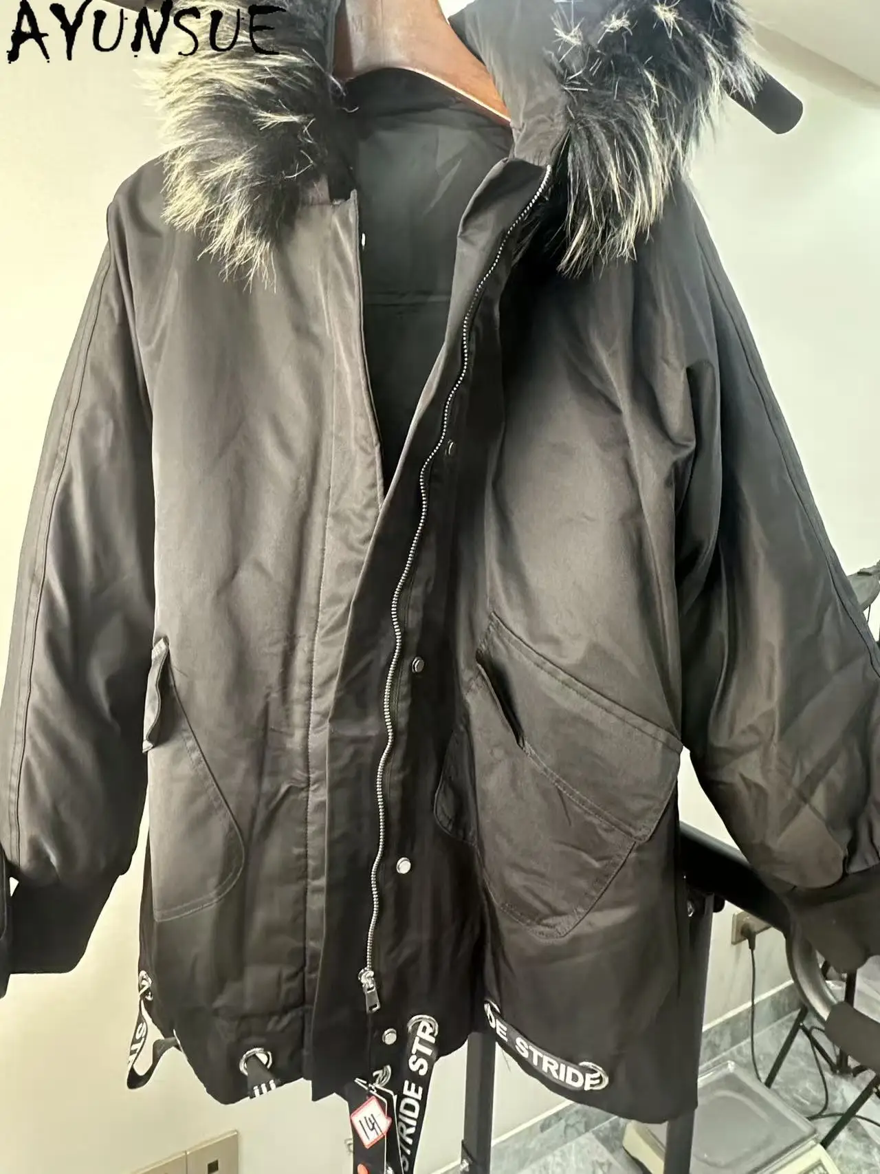 

AYUNSUE Winter Down Jacket Men Clothes Raccoon Fur Collar Mens Coats Unique Coat Promotion Minor Flaws Non Refund Non Exchange