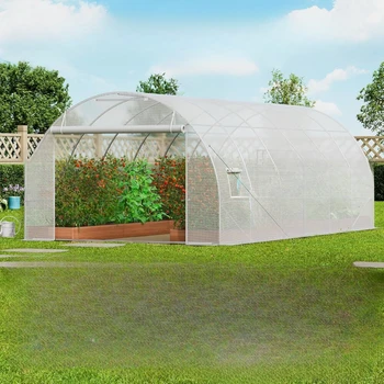 Garden Buildings Walk in Tunnel Greenhouse, 19.4x9.7x6.5 Foot Hoop Greenhouse Tunnel, Galvanized Steel Frame Plant Greenhouse