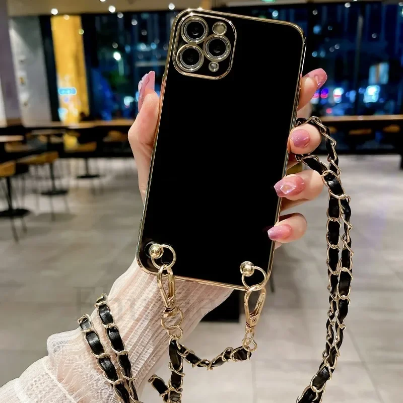 

Metal Chain Strap Case For Xiaomi Mi 14T 14 T Mi14T M14T 13T Redmi 14C 13C 13 12C 12 Plating Crossbody Lanyard PU Leather Cover