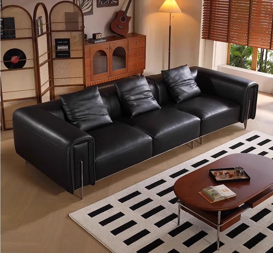 Genuine Leather Cover Couch Living Room Simple Style Sofa Nordic Set