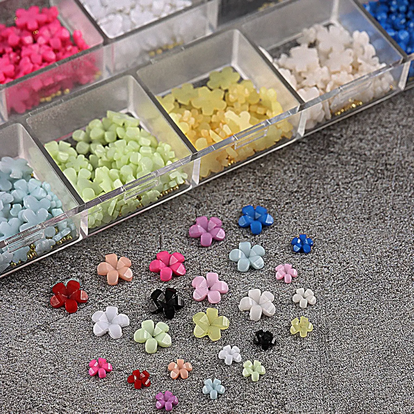 ดอกไม้อะคริลิค 3 มิติ สำหรับตกแต่งเล็บ (มีลูกปัดเหล็ก) ดอกไม้หลากสีสัน 5 กลีบ สำหรับตกแต่งเล็บ ทำเล็บ DIY อุปกรณ์ทำเล็บ