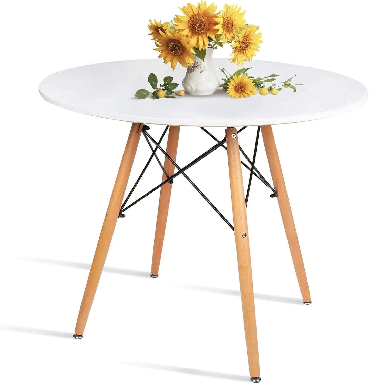 31.5" Round Dining Table Kitchen Table White Dining Table with White desktop and Solid wood legs .Modern Style Coffee Table