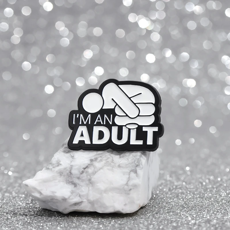 Im An Adult Enamel Pins Custom Black White Stick Figure Brooches Lapel Badge Simple Fashion Jewelry for Friends