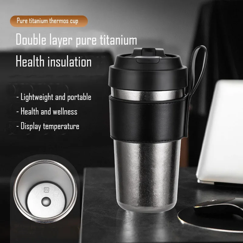 

500ML Pure Titanium Thermos Bottle,Intelligent Temperature,Double Vacuum,Sealed Leak Proof,Heat Lock Cold,Office,Car,Coffee Cup