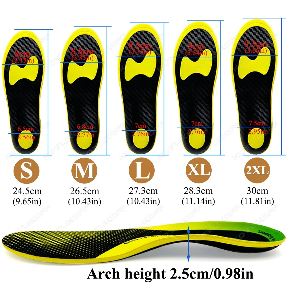 Carbon Fiber Full-Length Insole Orthopedic Strong Arch Support Shoe Insoles Cushioning Pad Running Sport Shoe Insert Cushion Pad