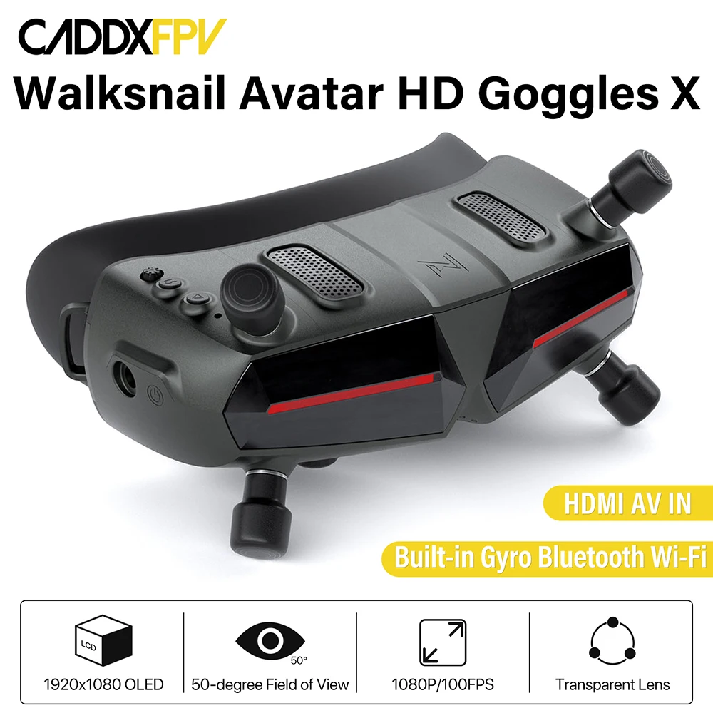 

CADDX Walksnail Avatar HD Goggles X 5.8G FPV Goggles 8CH 1080P/100FPS FOV50 HDMI AV IN Built-in Gyro Bluetooth for FPV Drone