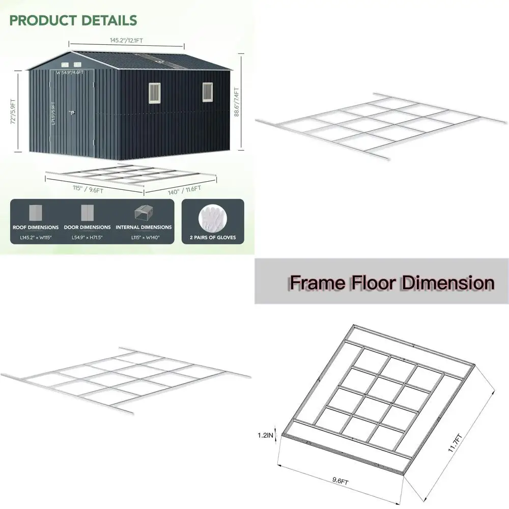 Caseta de Almacenamiento Exterior de 10x12, Piso de Acero Inoxidable, Resistente y a Prueba de Intemperie, 9.6x11.7 Pies