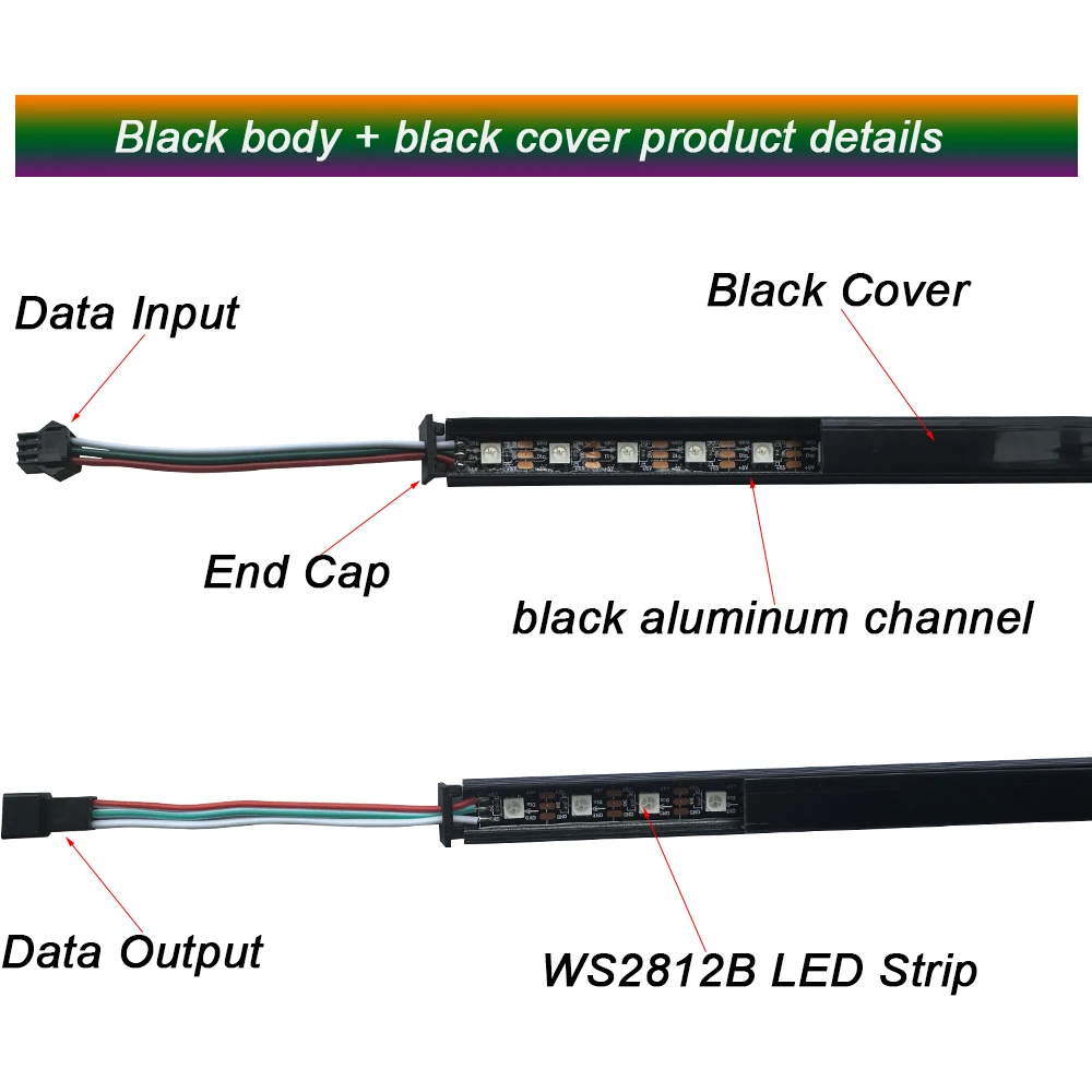 LED Smart Bar Aluminum Tube Cabinet Light U Profile Hard Rigid Strip WS2812B Individually Addressable DC5V 33cm/50cm 3 colors f