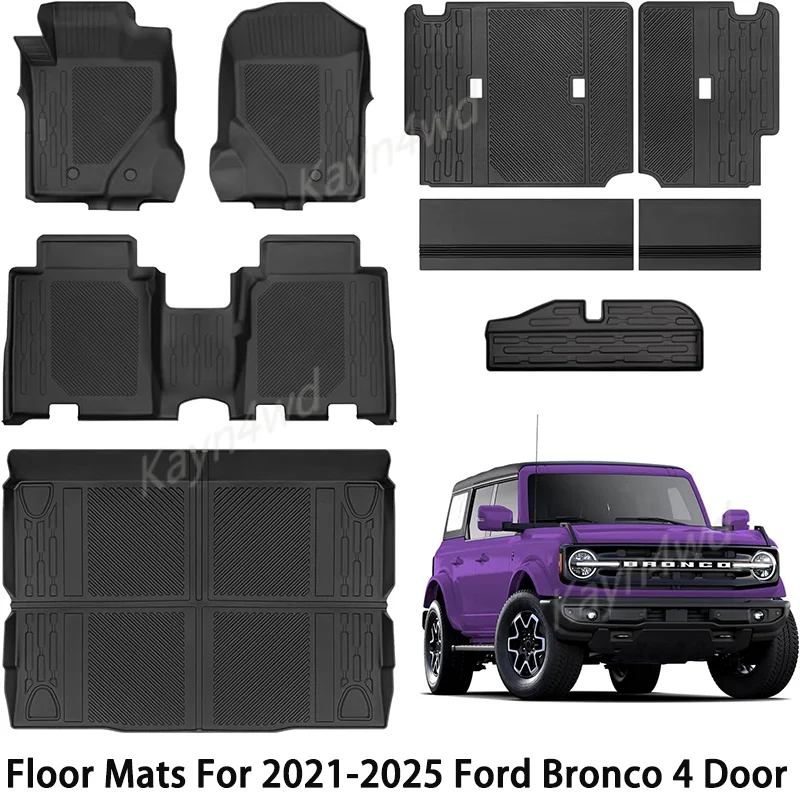 Off Road 4x4 TPE Floor Mats Set Trunk Mat Cargo Liner All Weather Back Seat Cover Protector For Ford Bronco 4 Door 2021-2025