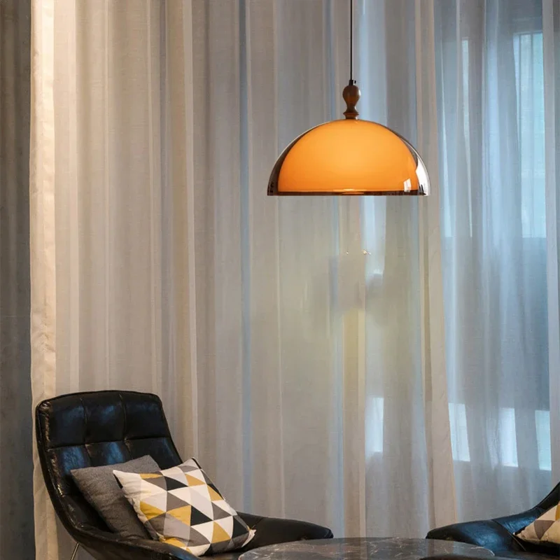 2026 French Brown Acrylic Lampshade Pendant Light Walnut Wood E27 Bulb Hanging Lamp For Dining Room Bar Bedroom Adjustable Chand