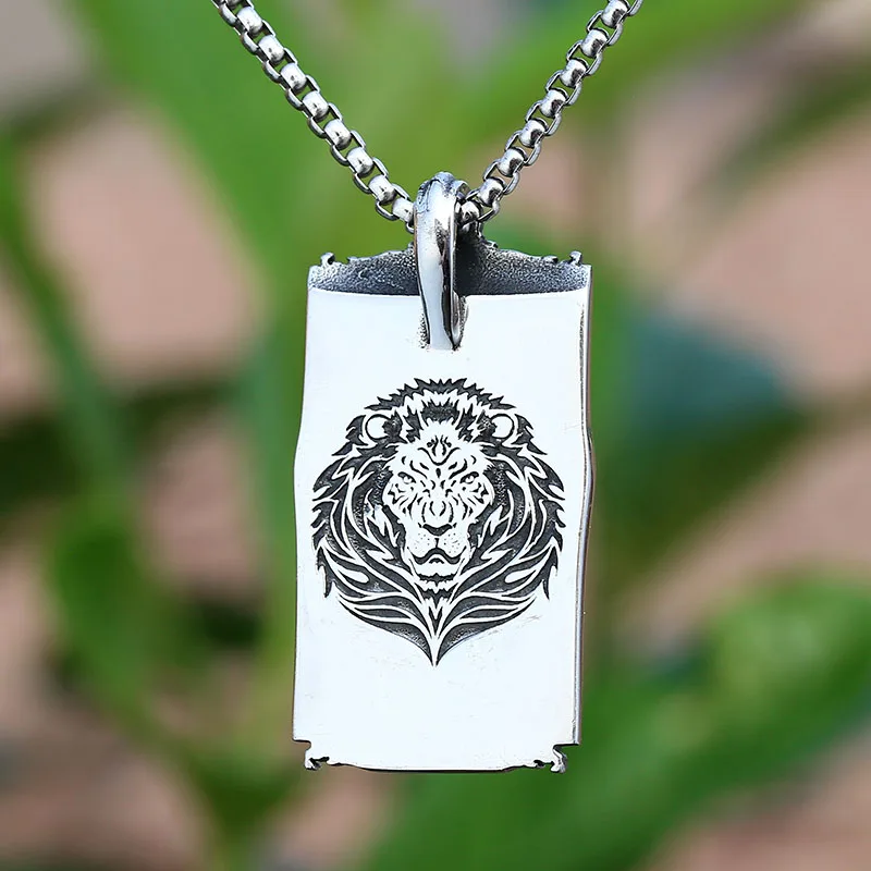 2023 New 316L Stainless Steel Lion And Skull Pendant Necklace For Man Punk Rock Necklace Totem Amulet Jewelry Boyfriend Gift