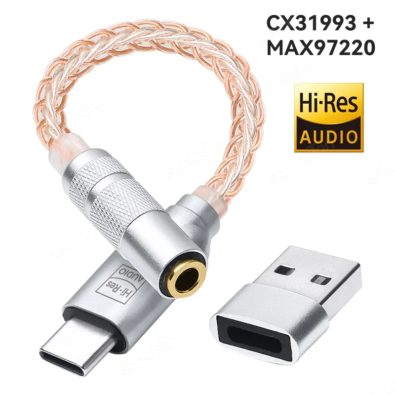 CX31993 MAX97220 Dual Chip Type C naar 3,5 mm hoofdtelefoonversterker DAC HiFi Audio Decoder IEM AMP Smartphone-adapter voor Android