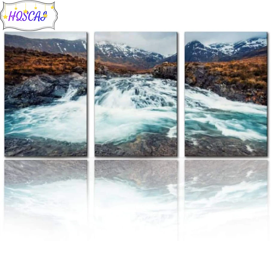 

3pcs waterfall, natural scenery AB Diamond Painting Full Square round drill Home Decoration Embroidery Handcraft Art Kits