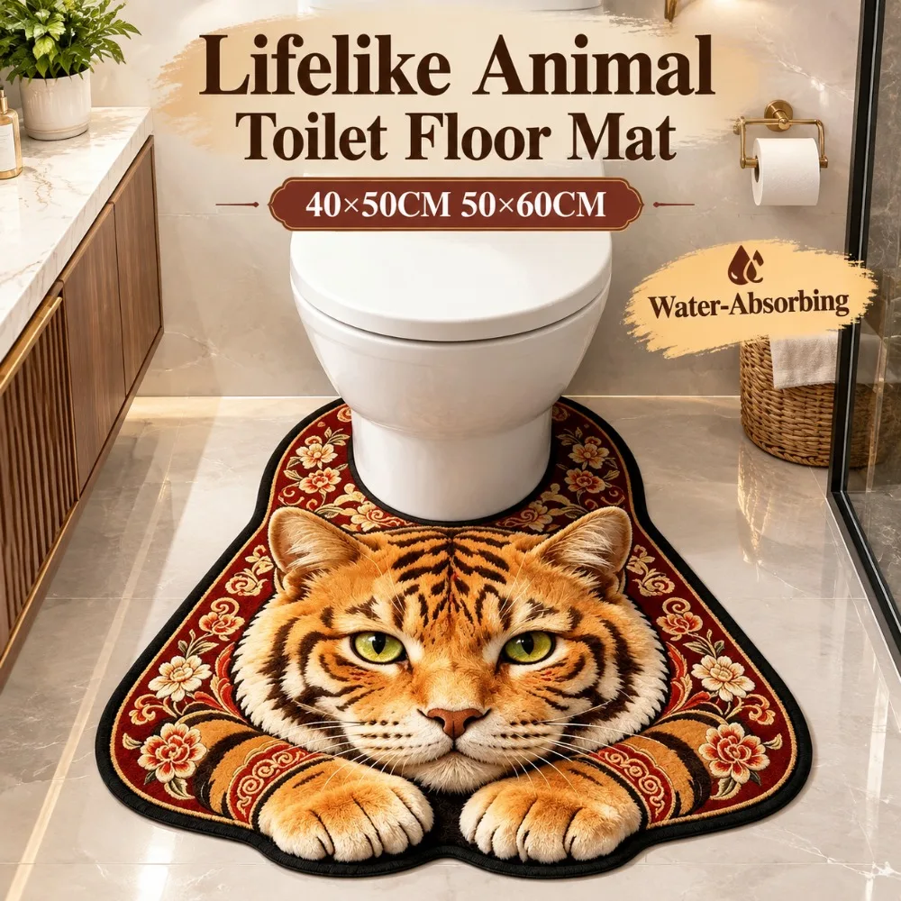 40×50CM 50×60CM Lifelike Animal Toilet Floor Mat Crystal Velvet Non-slip Toilet Rug Washable Water-absorbing Toilet Floor Mat
