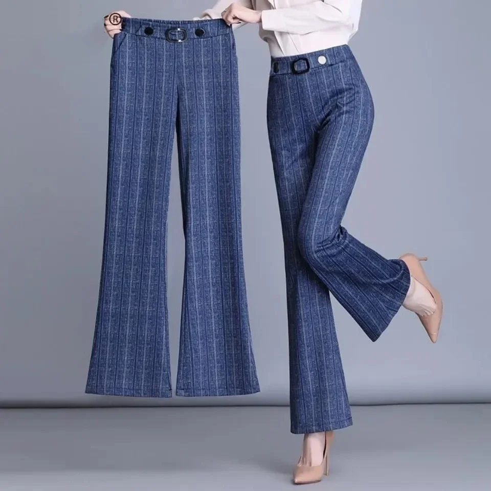 

Vintage Stripe Skinny Flare Pants Women Ankle Length High Waist Stretch Pantalons New Bell-Bottom Trousers harem pants women Z88