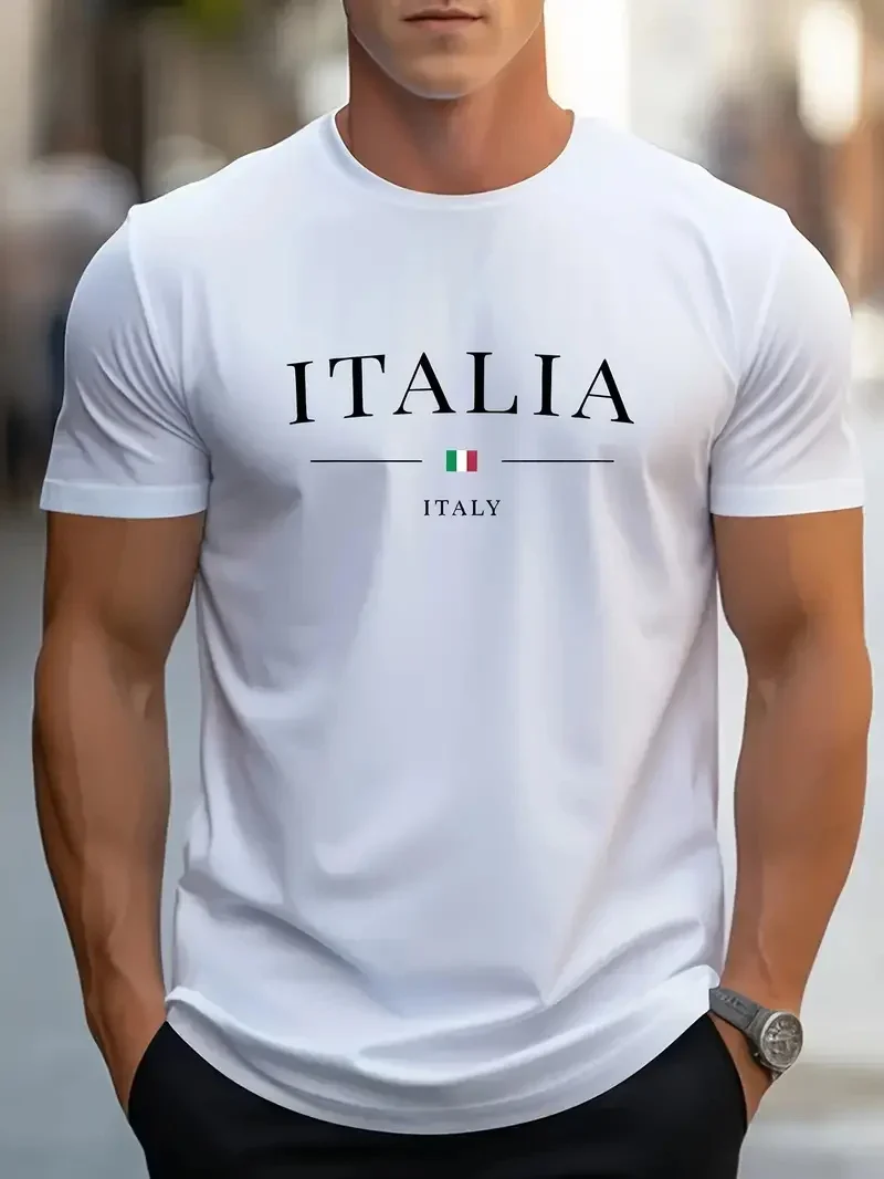 Men's Simple Letter Printed T-shirt Summer Daily Casual Round Neck Short Sleeve Loose Comfortable Fashion Simple Short Sleeve