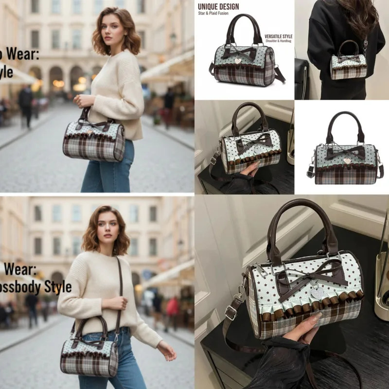

Fashion Y2K Bow Tote Bag Sweet Girl Handbag Canvas Plaid Pillow Bag With High Capacity Versatile Shoulder Crossbody Tote Bag New