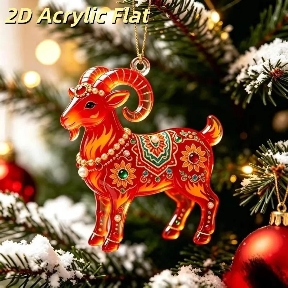 2D Flat Goat Hanging Ornament Shining Artificial Rhinestone Animal Hanging Decoration Acrylic Simulation Zodiac Goat Souvenir