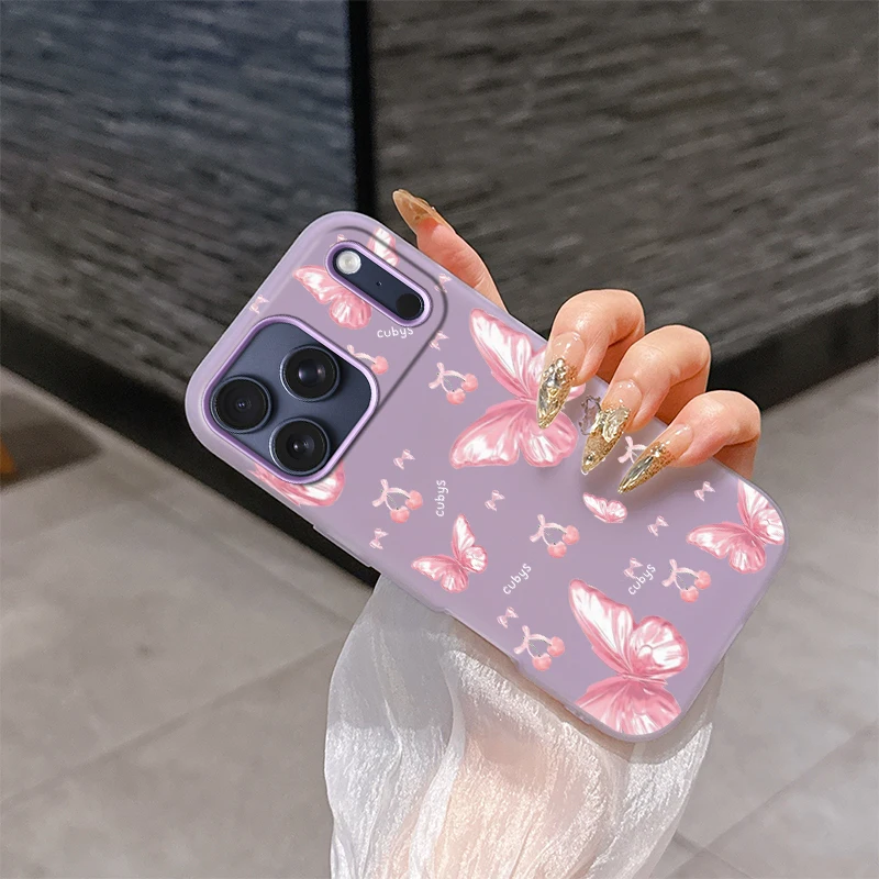 Cherry Butterfly Phone Case For iPhone 17 Air 16e 11 15 Plus 12 13 14 16 Pro Max Matte Silicone Jelly Soft Clear Back Cover