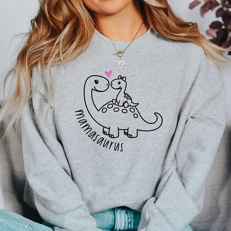 

Mamasaurus Sweatshirt for Women Mum Life Long Sleeve Harajuku Winter Clothes Mom Animal Lover Owner Graphic Hoodies Femme Tops