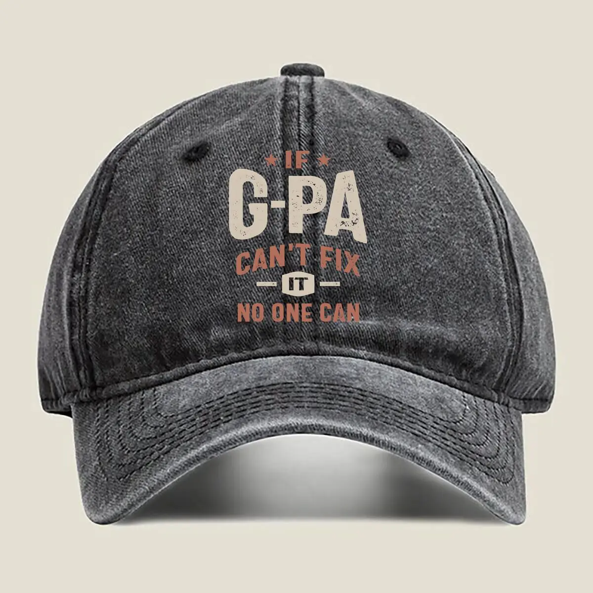 

“G - Pa Can't Fix Retro - Styled, Family - Themed Text Art” Washed Baseball Cap