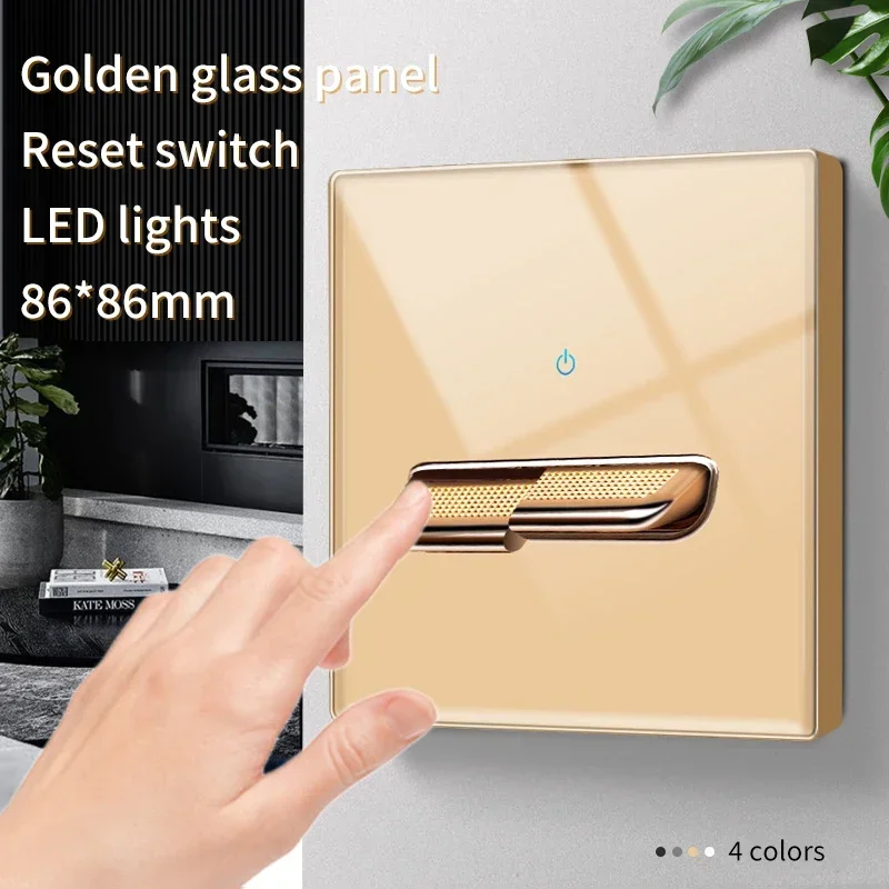 Gold Tempered Glass Wall Switch Panel Led European 16a Socket Retro Toggle Light Switch Eu Uk Standard 2usb Socket 1Gang-4gang