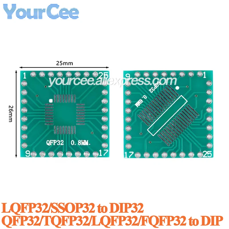10pcs/1pc LQFP32 SSOP32 to DIP32 Adapter Converter Plate 0.8mm Pitch Transfer PCB Pinboard SMD to DIP Socket IC Test Board