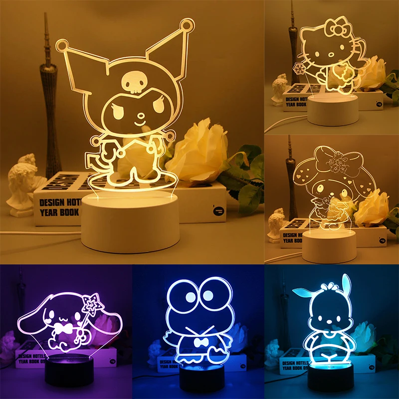 Cinnamoroll My Melody Hello Kitty Action Figure 3D LED Night Light Kawali Kuromi Light Figure Toys Desk Lamp Kids Birthday Gifts