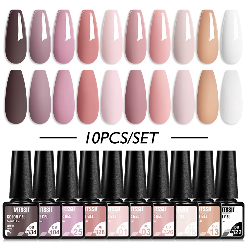 

Mtssii 10PCS Nude Gel Nail Polish Set Pink Winter Colors Glitter Semi Permanent Varnishes All For Manicure Nail Art UV Gel Kits