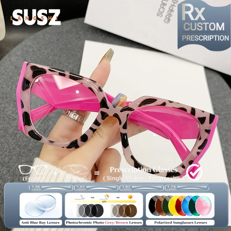 LS-SUSZ Trendy Square Myopia Prescription Optical Glasses Women Anti Blue Light Photochromic Eyewear Progressive Reading Glasses