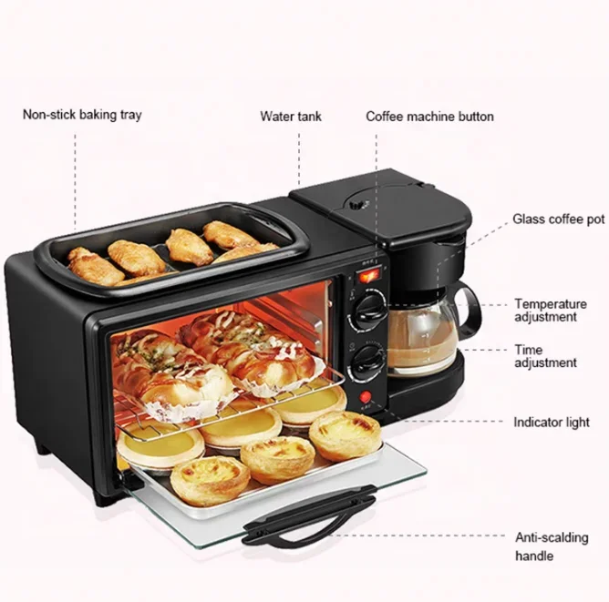 In Stock Inventory 9L Large Capacity Electric Multifunctional 3 in 1 Breakfast Makers Coffee Machine Build in Covers Pizza Ovens