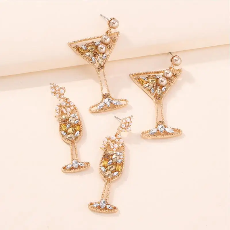 Trend Wine Glass Stud Earrings Creative Design Geometric Eardrop Miniature Fashion Jewelry Accessories Party Birthday Gift