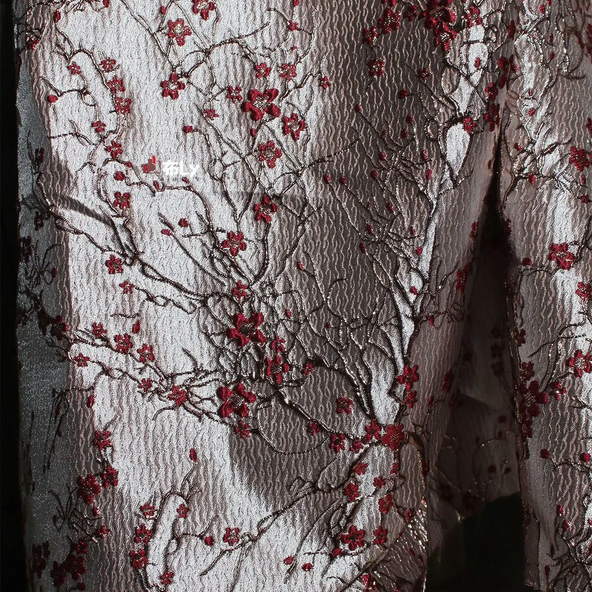 Pink Plum Blossom 3D Jacquard Fabric, For Qipao Dresses Bags, DIY Fashion Designer Clothing Material