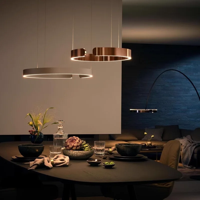 Nordic LED Ring Chandelier Modern Design Rose Gold Black White Pendant Lamp Living Room Staircase Hotel Kitchen Hanging Lights