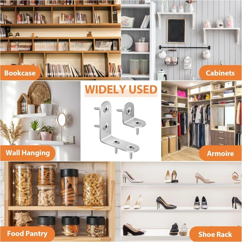 30/50pcs Black Stainless Steel L Brackets with Screw 90° Right Angle Corner Brace for Shelve,Wood Furniture,Chair,Drawer,Cabinet